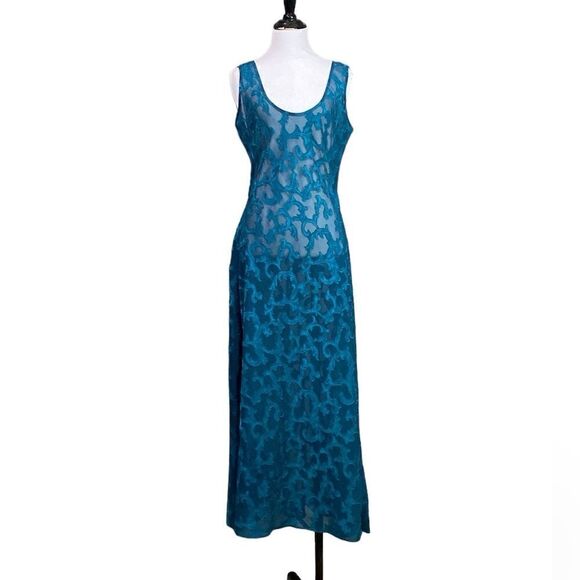 Vintage Victorias Secret Gold Label Teal Semi Sheer Sleeveless Nightgown - Picture 1 of 9